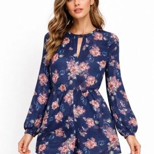 Abercrombie & Fitch Women’s Floral Long‑Sleeve Romper – Size 2 – Navy